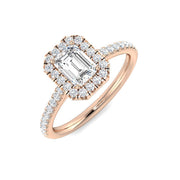 Emerald Cut Diamond Halo Engagement Ring in 10K/14K gold and platinum with certified lab-grown or natural diamonds