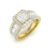 Lab Created Multi-Row Baguette & Round Diamond Cluster Statement Ring in 10K/14K gold and platinum with certified lab-grown or natural diamonds