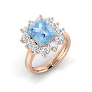 Emerald Cut Aquamarine Halo Cluster Ring with Diamonds - UK Hallmarked in 10K/14K gold and platinum with certified lab-grown or natural diamonds