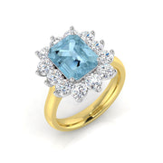 Emerald Cut Aquamarine Halo Cluster Ring with Diamonds - UK Hallmarked in 10K/14K gold and platinum with certified lab-grown or natural diamonds
