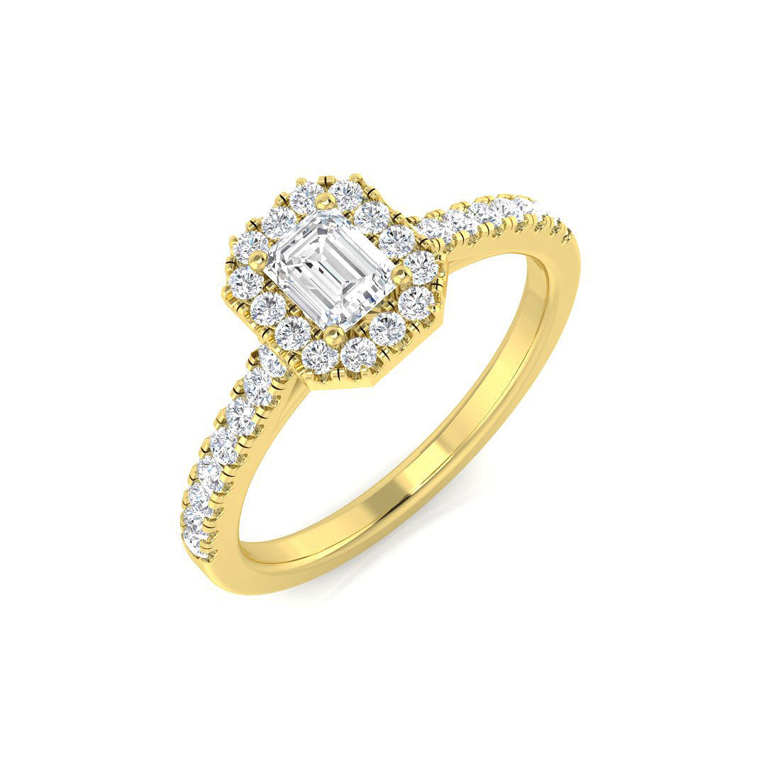 Diamond Emerald Cut Halo Ring in 10K/14K gold and platinum with certified lab-grown or natural diamonds