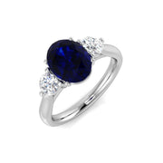 Two-Tone Natural Diamond Three-Stone Ring with Oval Colour Gemstone in 10K/14K gold and platinum with certified lab-grown or natural diamonds