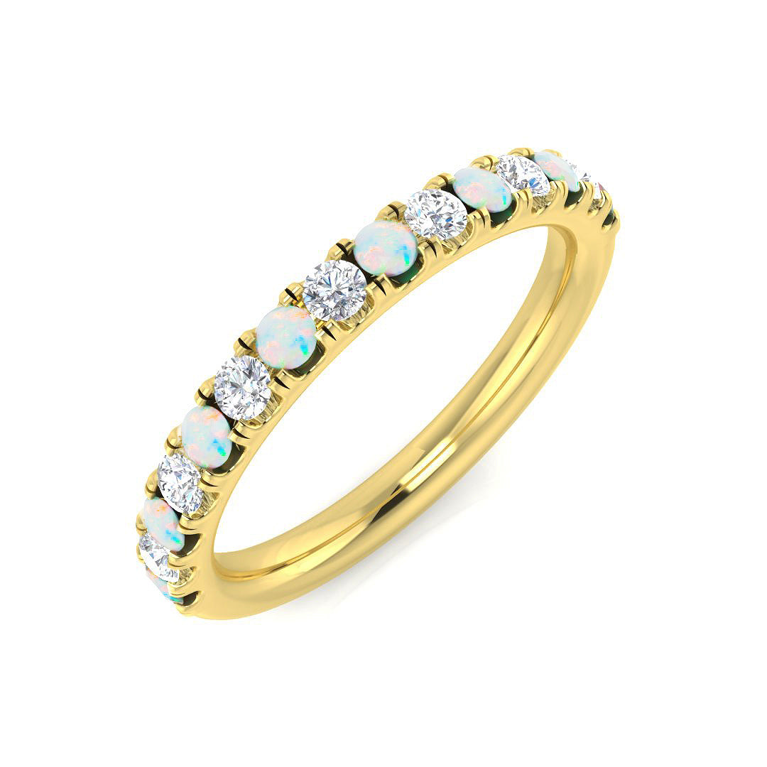 Opal & Round Diamond Half Eternity Ring in 10K/14K gold and platinum with certified lab-grown or natural diamonds
