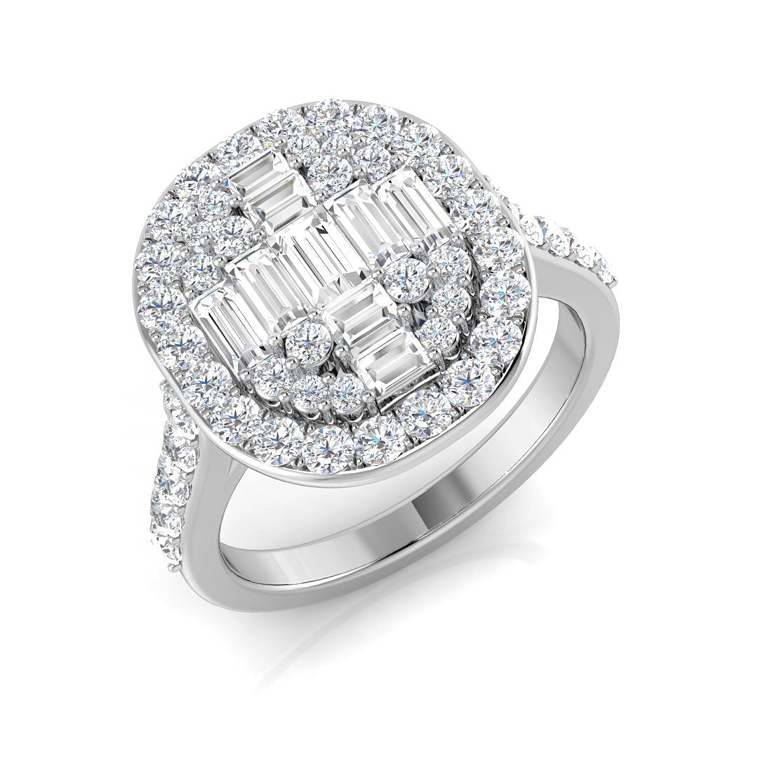 Baguette and Round Cut Diamond Ring in 10K/14K gold and platinum with certified lab-grown or natural diamonds