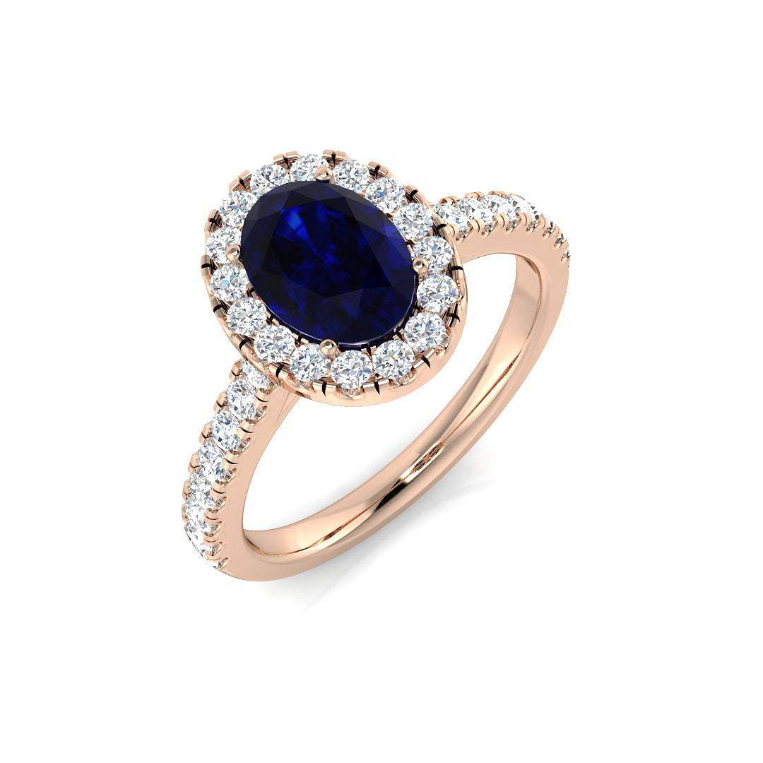 Oval Blue Sapphire Halo Ring in 10K/14K gold and platinum with certified lab-grown or natural diamonds