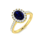 Oval Blue Sapphire Halo Ring in 10K/14K gold and platinum with certified lab-grown or natural diamonds