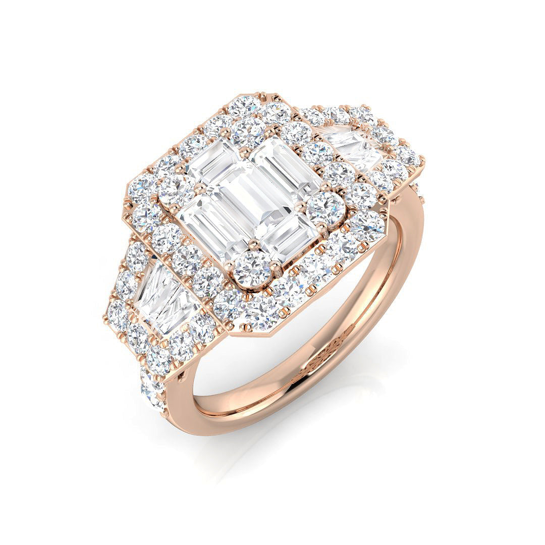 Lab-Grown Baguette & Round Cut Diamond Engagement Ring in 10K/14K gold and platinum with certified lab-grown or natural diamonds