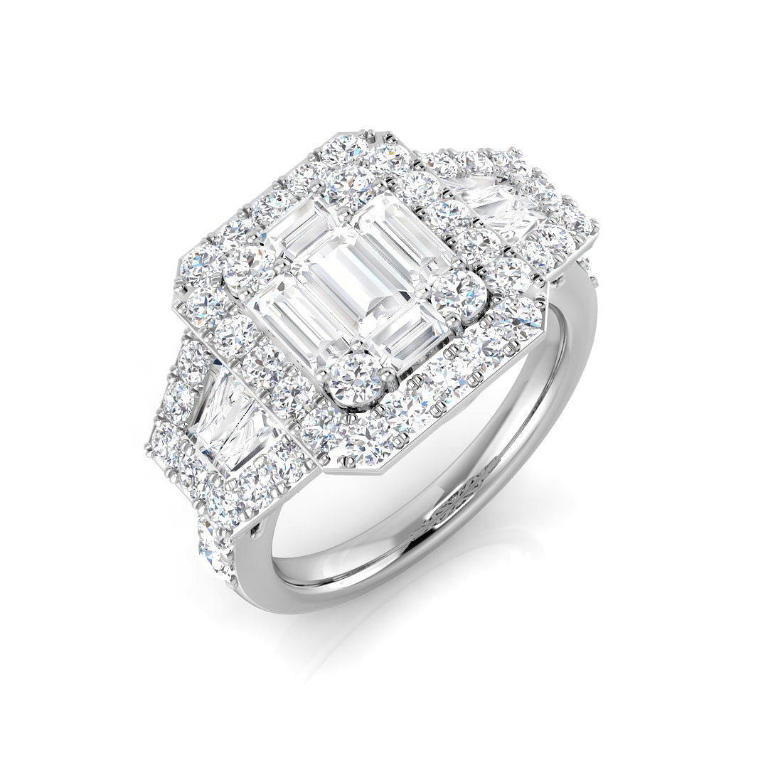 Lab-Grown Baguette & Round Cut Diamond Engagement Ring in 10K/14K gold and platinum with certified lab-grown or natural diamonds