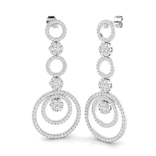 Concentric Circle Diamond Drop Earrings in | 10K & 14K Gold, Platinum