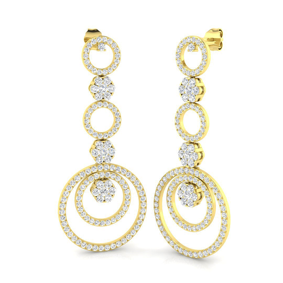 Concentric Circle Diamond Drop Earrings in in 10K/14K gold and platinum with certified lab-grown or natural diamonds