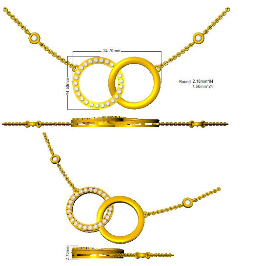 Double Circle Diamond Pendant Necklace in 10K/14K gold and platinum with certified lab-grown or natural diamonds