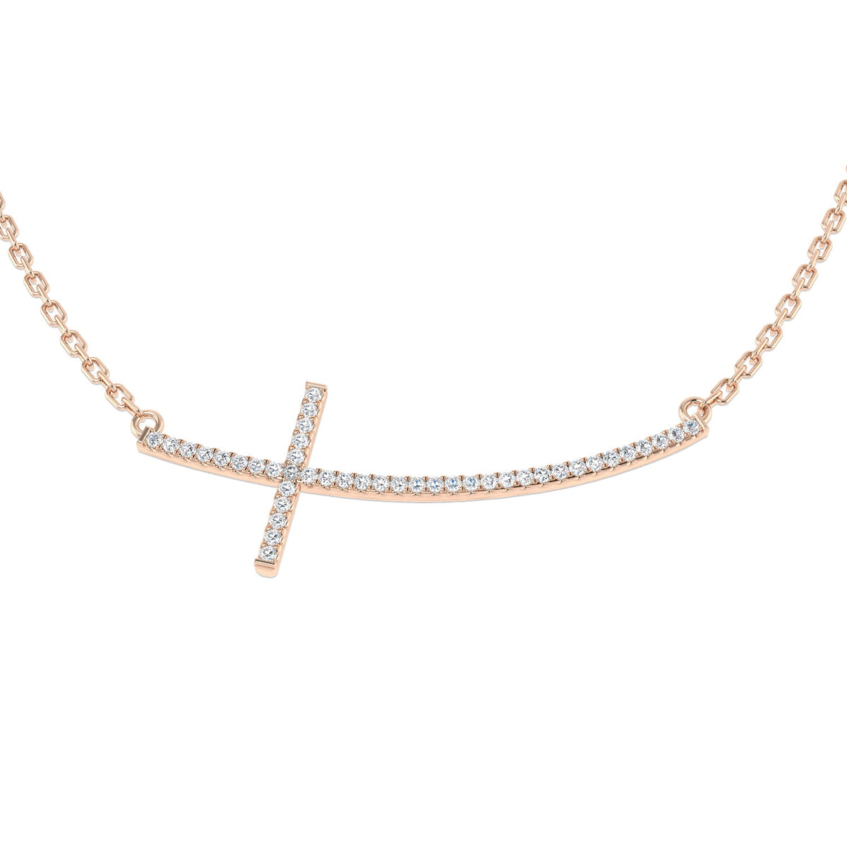 Diamond Sideways Cross Bar Necklace in White in 10K/14K gold and platinum with certified lab-grown or natural diamonds