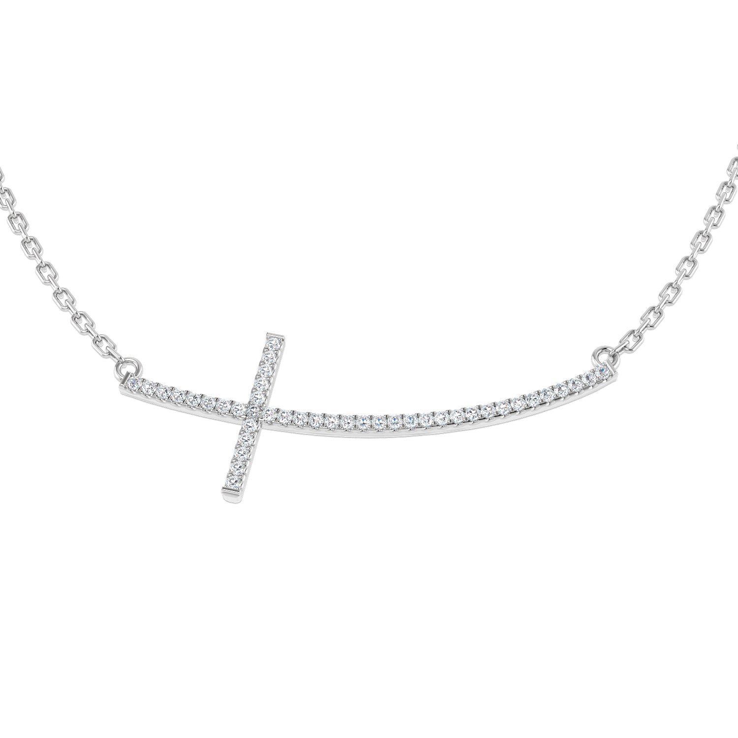 Diamond Sideways Cross Bar Necklace in White in 10K/14K gold and platinum with certified lab-grown or natural diamonds