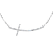 Diamond Sideways Cross Bar Necklace in White in 10K/14K gold and platinum with certified lab-grown or natural diamonds