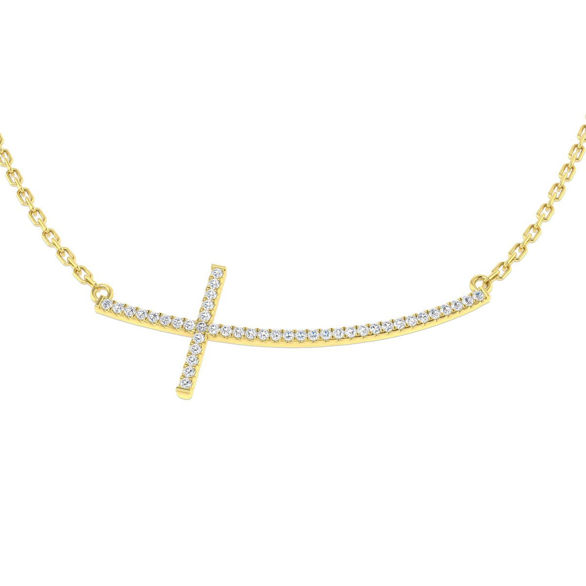 Diamond Sideways Cross Bar Necklace in White in 10K/14K gold and platinum with certified lab-grown or natural diamonds