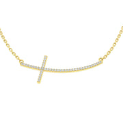 Diamond Sideways Cross Bar Necklace in White in 10K/14K gold and platinum with certified lab-grown or natural diamonds