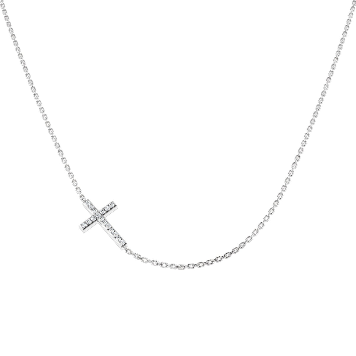 Side Cross Diamond Necklace 0.1ct Platinum in 10K/14K gold and platinum with certified lab-grown or natural diamonds