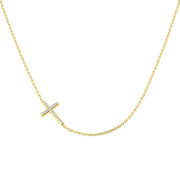 Side Cross Diamond Necklace 0.1ct Platinum in 10K/14K gold and platinum with certified lab-grown or natural diamonds