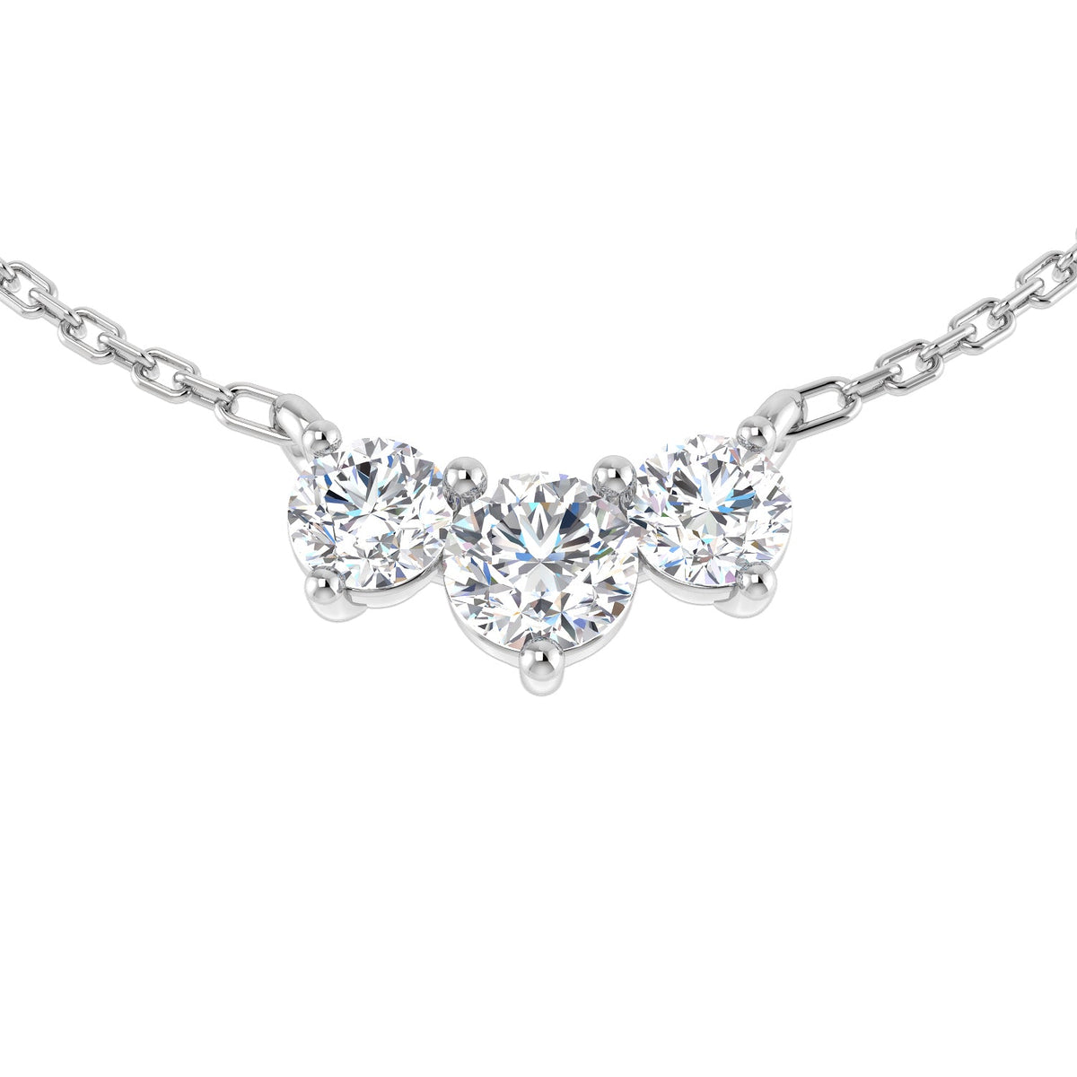 Luxury Diamond 3 Stone Necklace Curved Design in Gold & in 10K/14K gold and platinum with certified lab-grown or natural diamonds