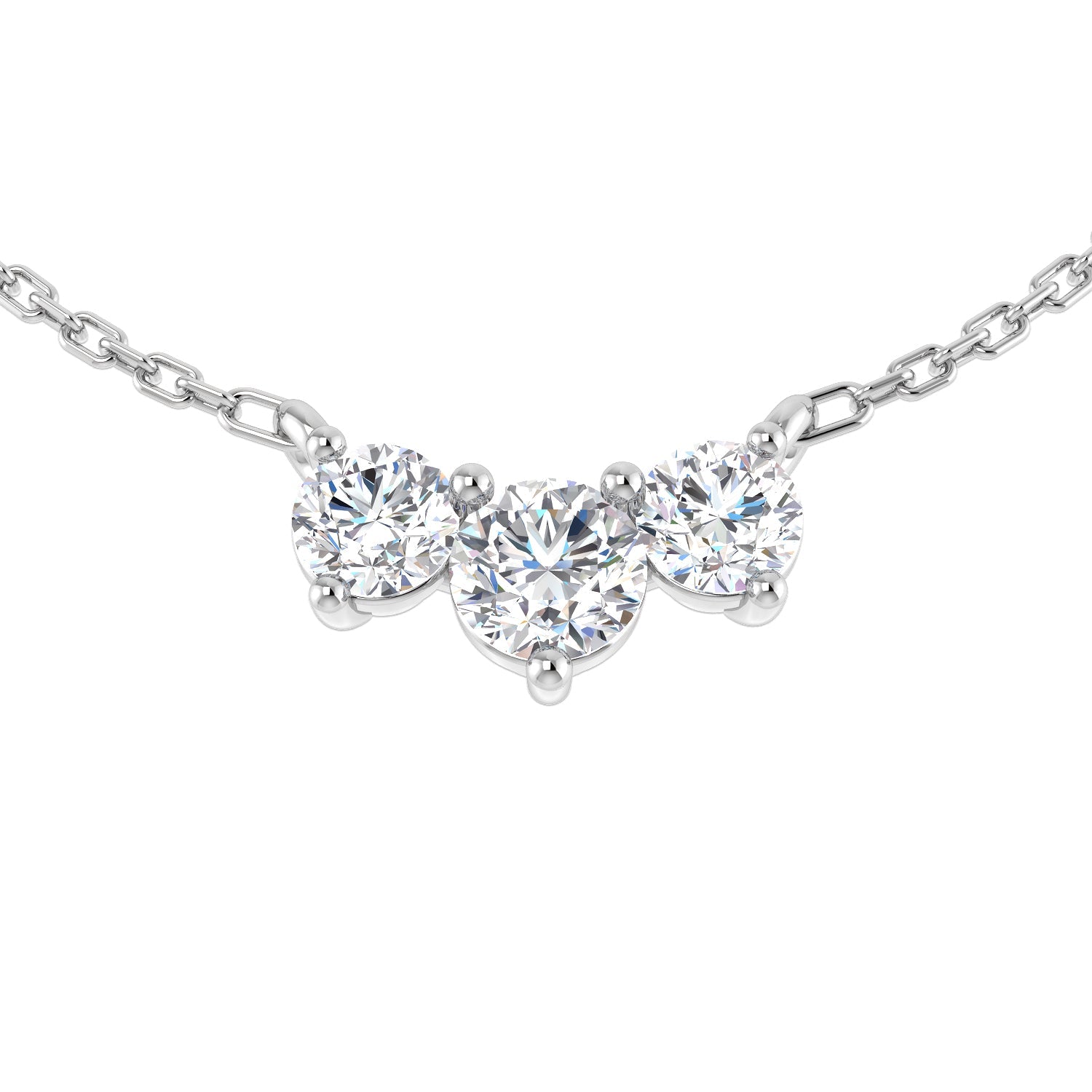 Luxury Diamond 3 Stone Necklace Curved Design in Gold & in 10K/14K gold and platinum with certified lab-grown or natural diamonds