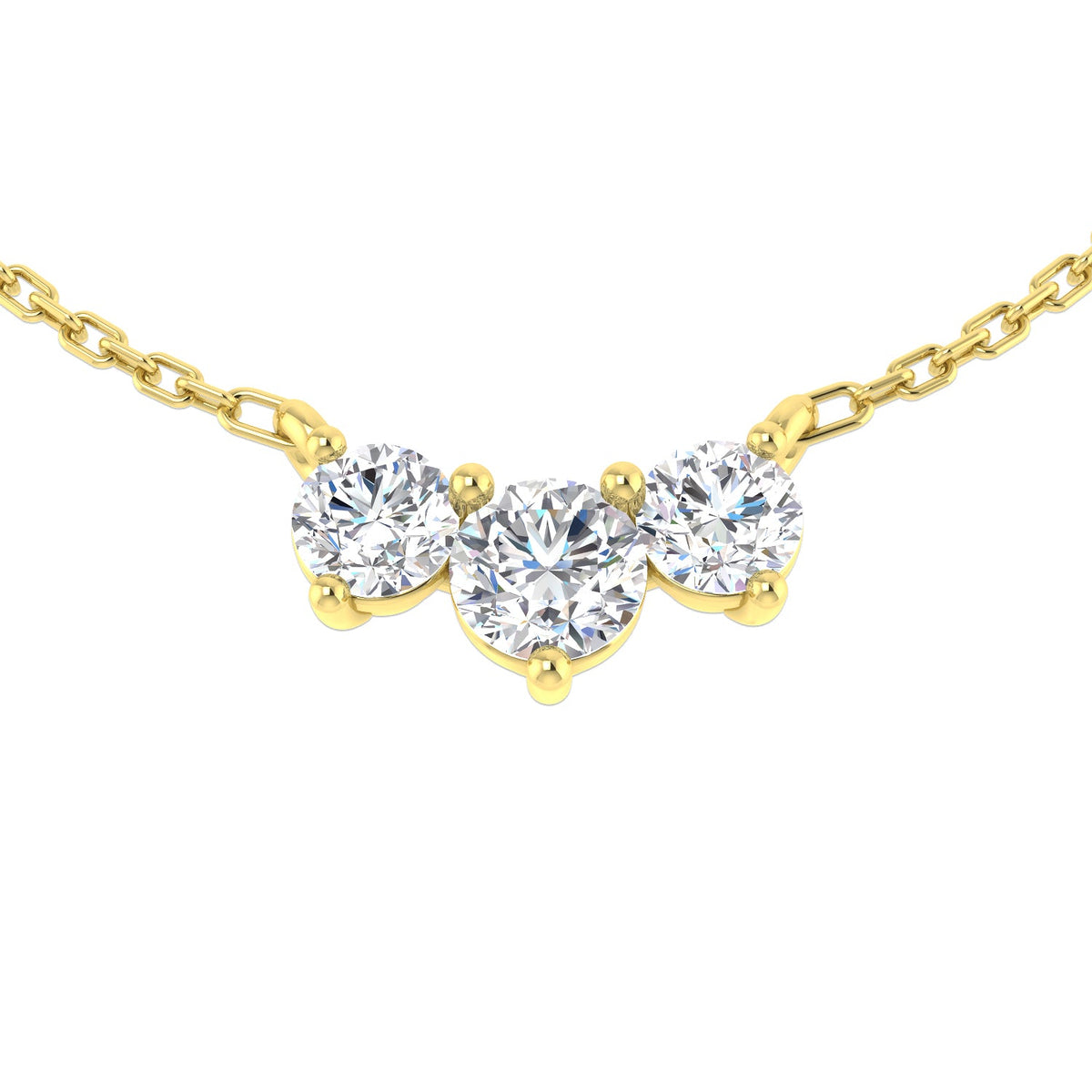 Luxury Diamond 3 Stone Necklace Curved Design in Gold & in 10K/14K gold and platinum with certified lab-grown or natural diamonds