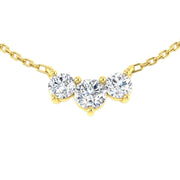 Luxury Diamond 3 Stone Necklace Curved Design in Gold & in 10K/14K gold and platinum with certified lab-grown or natural diamonds