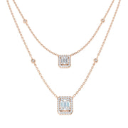 Baguette Diamond Double Drop Necklace 0.75ct Gold in 10K/14K gold and platinum with certified lab-grown or natural diamonds