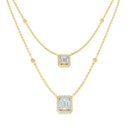 Baguette Diamond Double Drop Necklace 0.75ct Gold in 10K/14K gold and platinum with certified lab-grown or natural diamonds