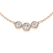 Bezel Set Three Stone Diamond Necklace Curved Design in Gold & in 10K/14K gold and platinum with certified lab-grown or natural diamonds