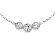 Bezel Set Three Stone Diamond Necklace Curved Design in Gold & in 10K/14K gold and platinum with certified lab-grown or natural diamonds