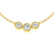 Bezel Set Three Stone Diamond Necklace Curved Design in Gold & in 10K/14K gold and platinum with certified lab-grown or natural diamonds