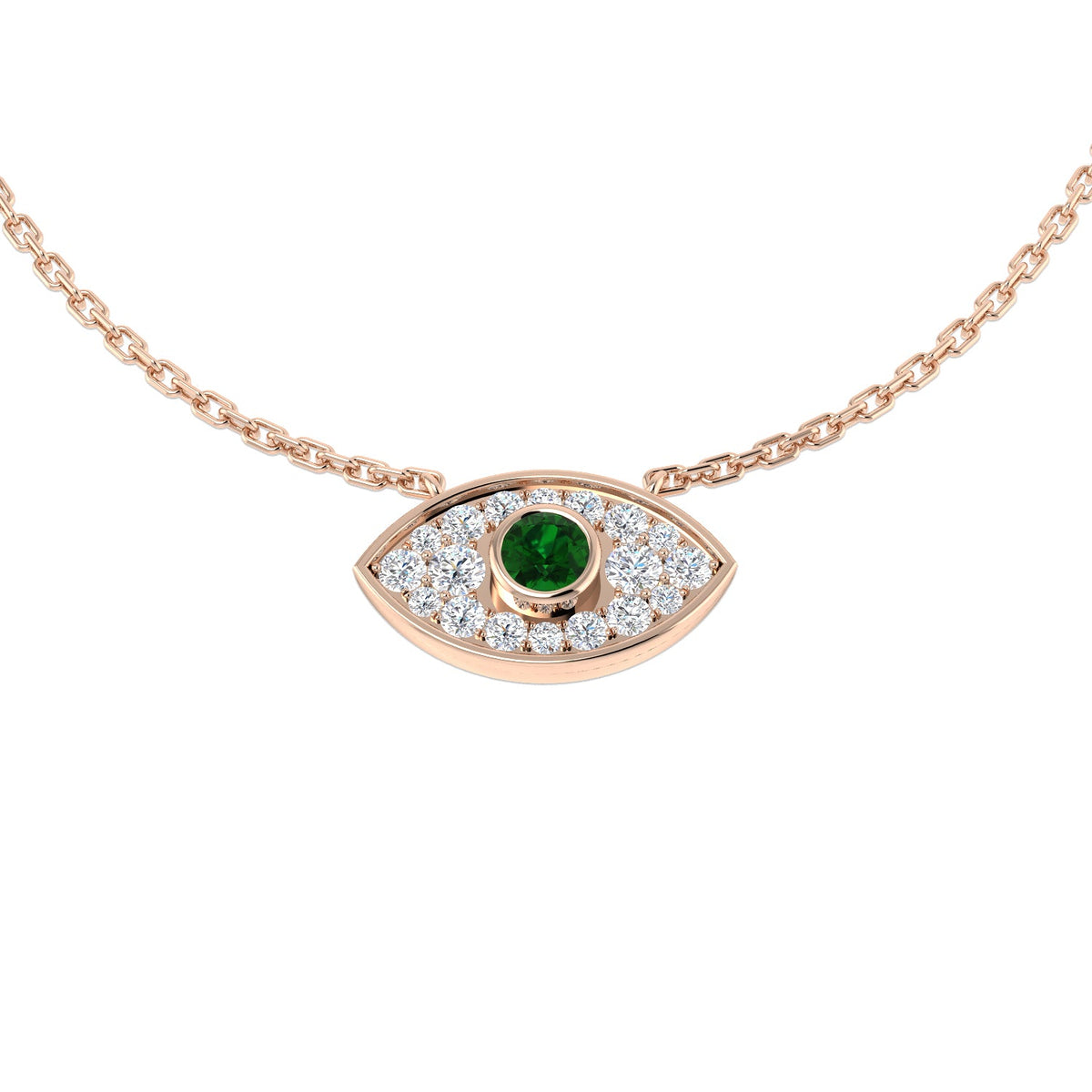 Emerald Pendant Necklace with Diamond Evil Eye Design - UK Hallmarked in 10K/14K gold and platinum with certified lab-grown or natural diamonds