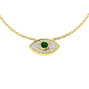 Emerald Pendant Necklace with Diamond Evil Eye Design - UK Hallmarked in 10K/14K gold and platinum with certified lab-grown or natural diamonds