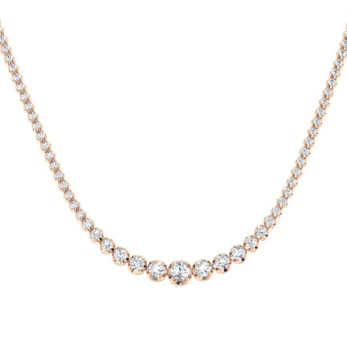 Graduated Diamond Tennis Necklace in 10K/14K gold and platinum with certified lab-grown or natural diamonds