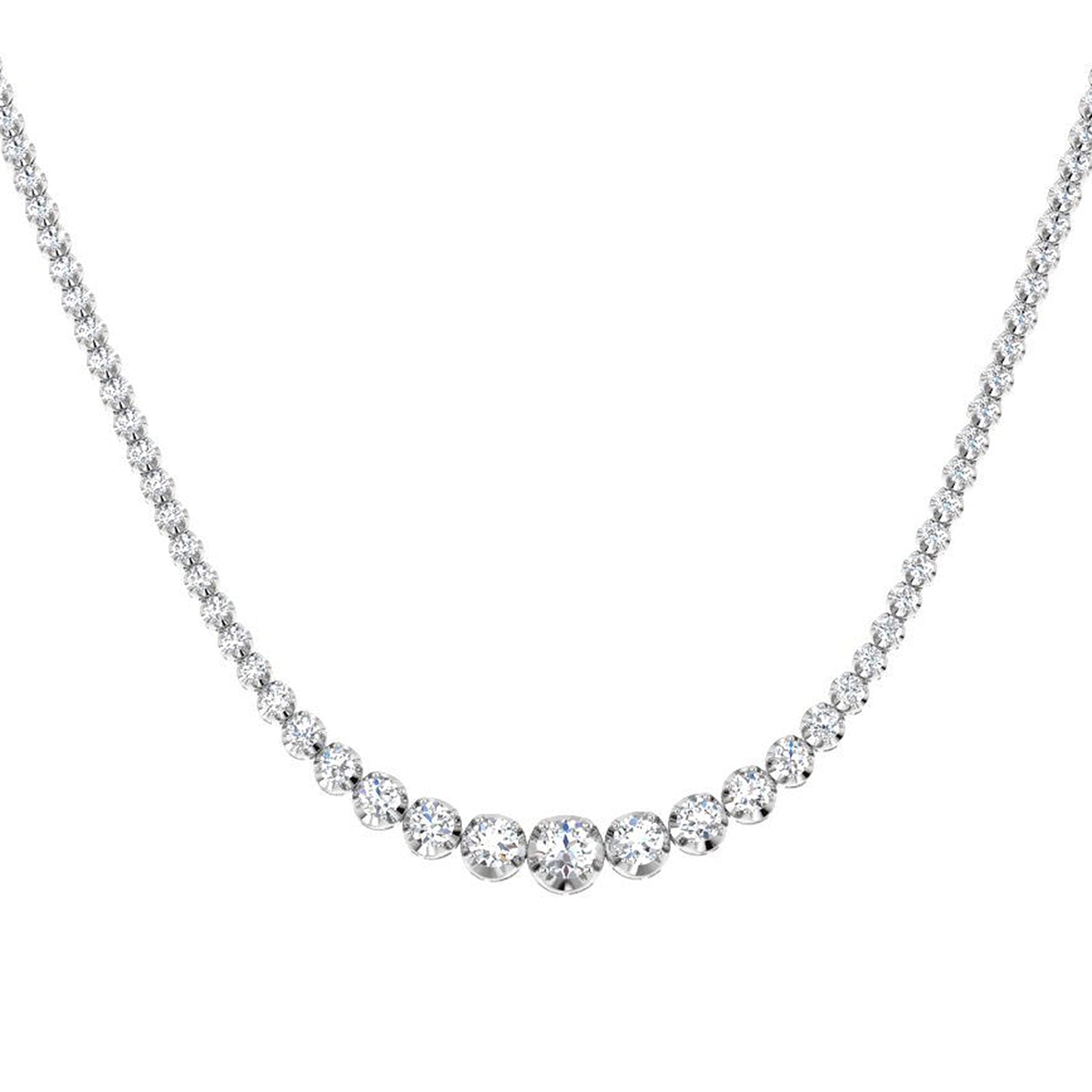 Graduated Diamond Tennis Necklace in 10K/14K gold and platinum with certified lab-grown or natural diamonds