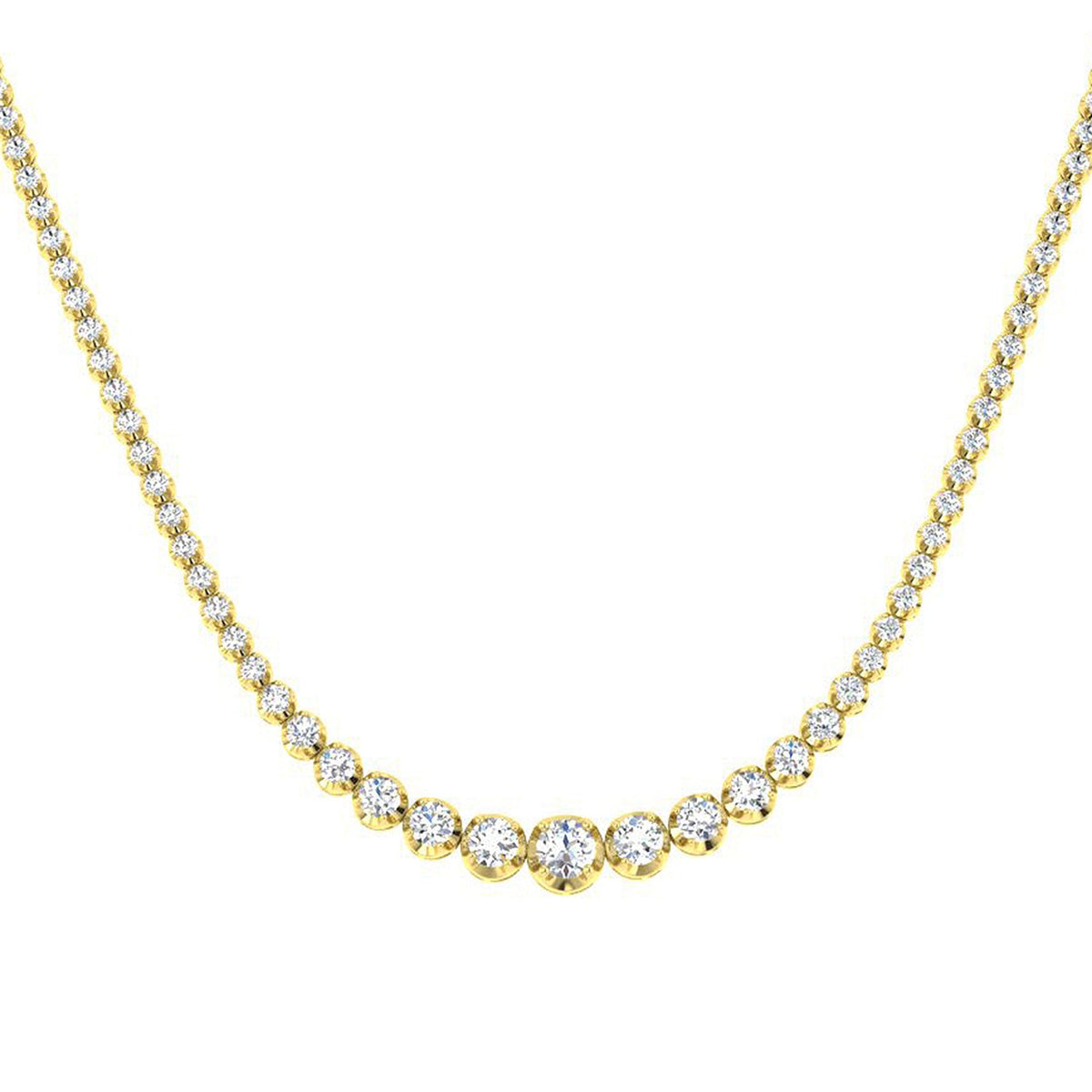 Graduated Diamond Tennis Necklace in 10K/14K gold and platinum with certified lab-grown or natural diamonds