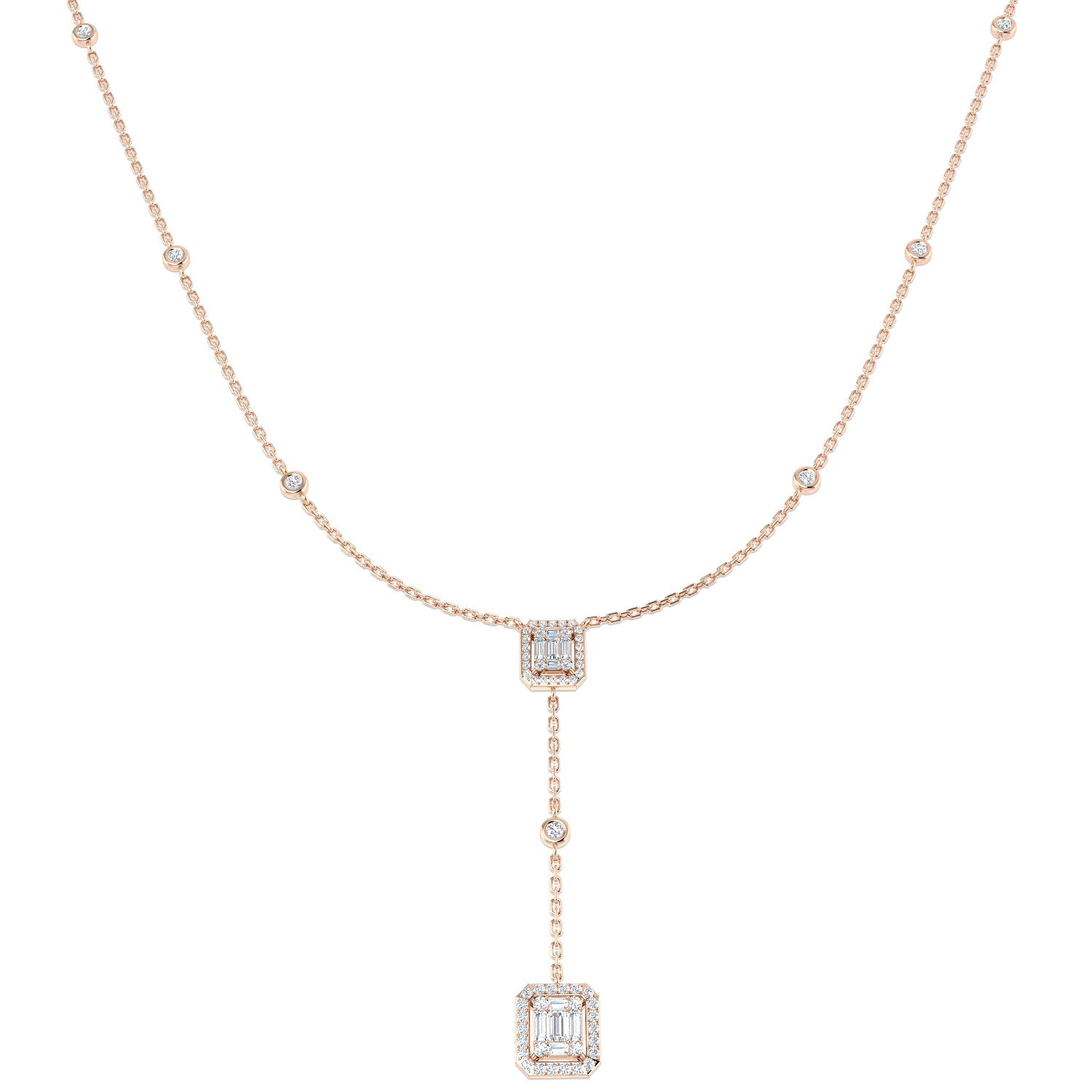 Baguette & Brilliant Diamond Necklace 0.5ct / or in 10K/14K gold and platinum with certified lab-grown or natural diamonds