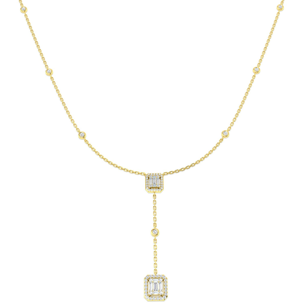 Baguette & Brilliant Diamond Necklace 0.5ct / or in 10K/14K gold and platinum with certified lab-grown or natural diamonds