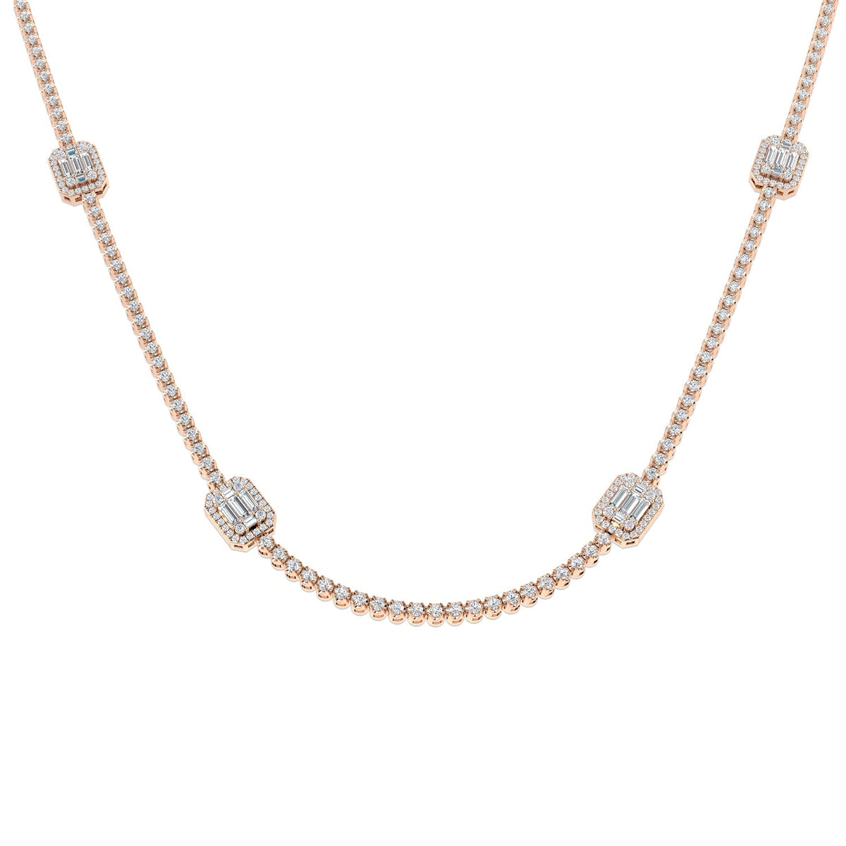 Baguette Diamond Necklace 3ct to 4.5ct Gold & in 10K/14K gold and platinum with certified lab-grown or natural diamonds