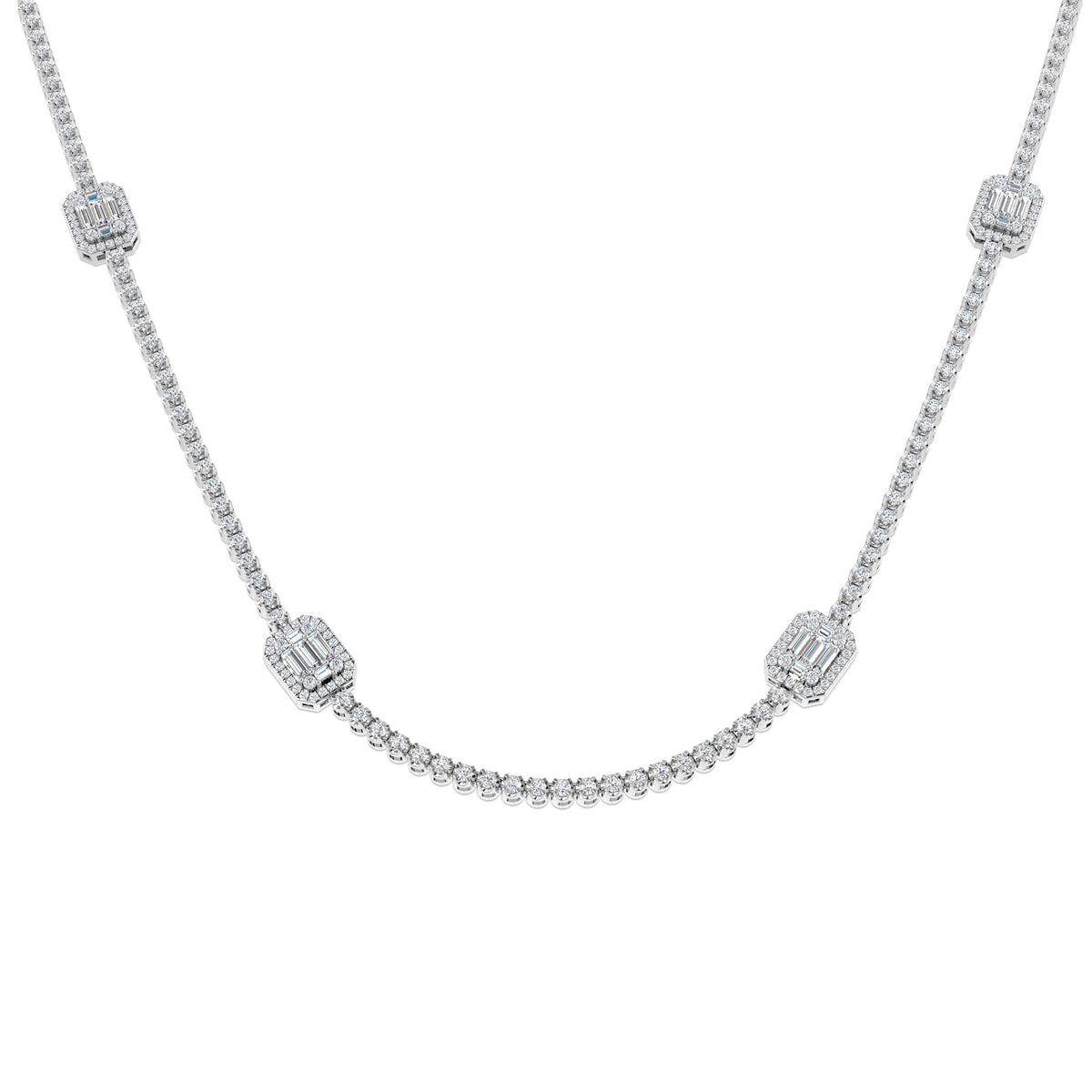 Baguette Diamond Necklace 3ct to 4.5ct Gold & in 10K/14K gold and platinum with certified lab-grown or natural diamonds