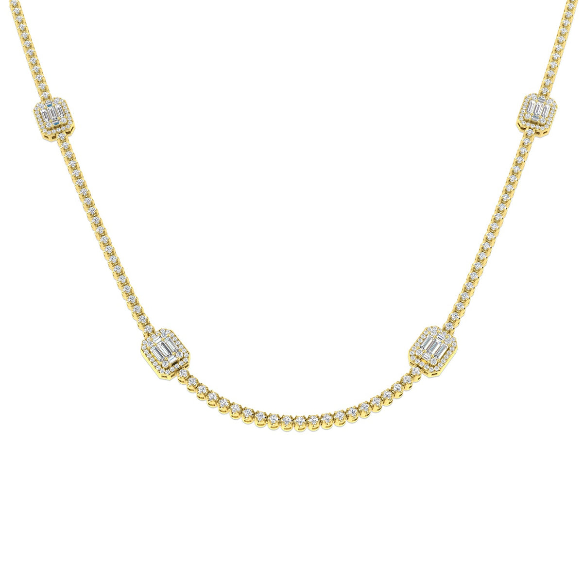 Baguette Diamond Necklace 3ct to 4.5ct Gold & in 10K/14K gold and platinum with certified lab-grown or natural diamonds