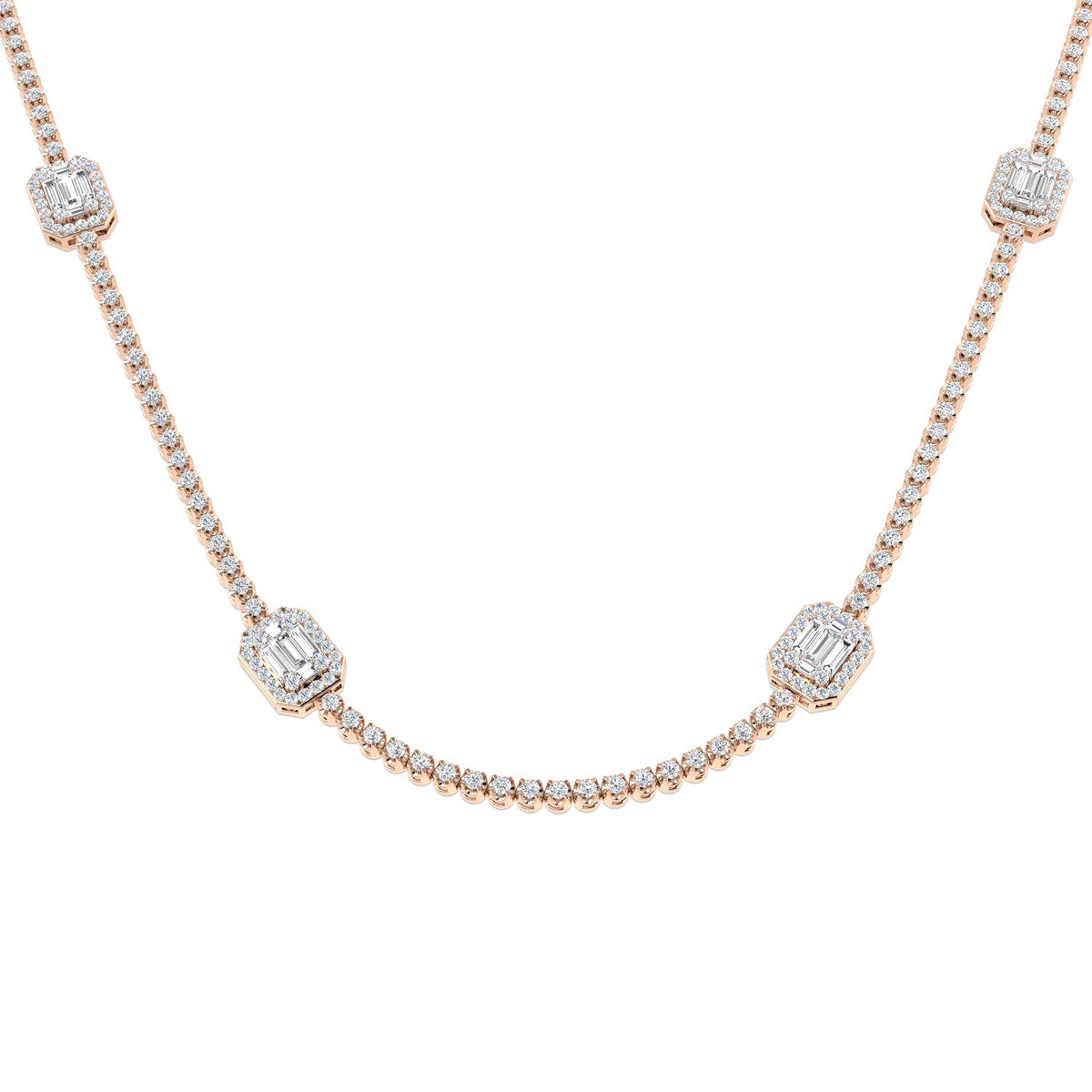 Baguette Diamond Necklace 3ct to 4.5ct Gold & in 10K/14K gold and platinum with certified lab-grown or natural diamonds