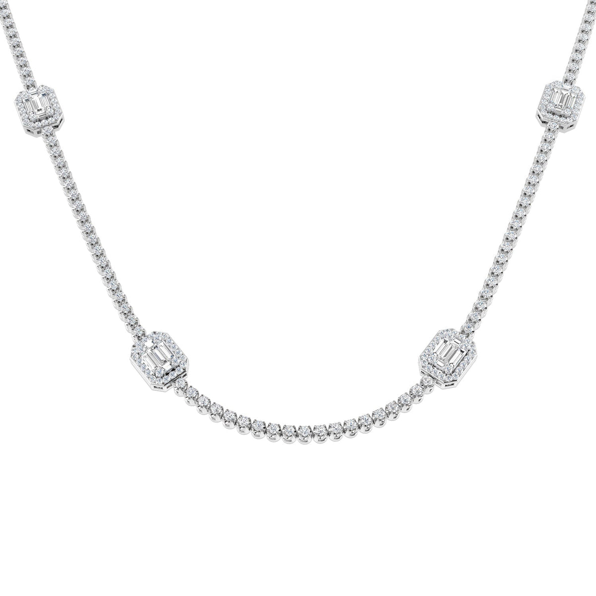Baguette Diamond Necklace 3ct to 4.5ct Gold & in 10K/14K gold and platinum with certified lab-grown or natural diamonds