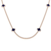 Blue Sapphire Clover Tennis Necklace in 10K/14K gold and platinum with certified lab-grown or natural diamonds