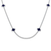 Blue Sapphire Clover Tennis Necklace in 10K/14K gold and platinum with certified lab-grown or natural diamonds