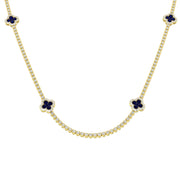 Blue Sapphire Clover Tennis Necklace in 10K/14K gold and platinum with certified lab-grown or natural diamonds
