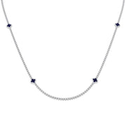 Sapphire and Diamond Tennis Necklace in 10K/14K gold and platinum with certified lab-grown or natural diamonds