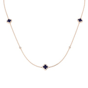 Blue Sapphire Clover Station Necklace with Diamond Accents in 10K/14K gold and platinum with certified lab-grown or natural diamonds