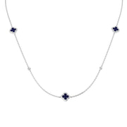 Blue Sapphire Clover Station Necklace with Diamond Accents in 10K/14K gold and platinum with certified lab-grown or natural diamonds