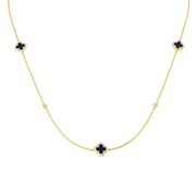 Blue Sapphire Clover Station Necklace with Diamond Accents in 10K/14K gold and platinum with certified lab-grown or natural diamonds